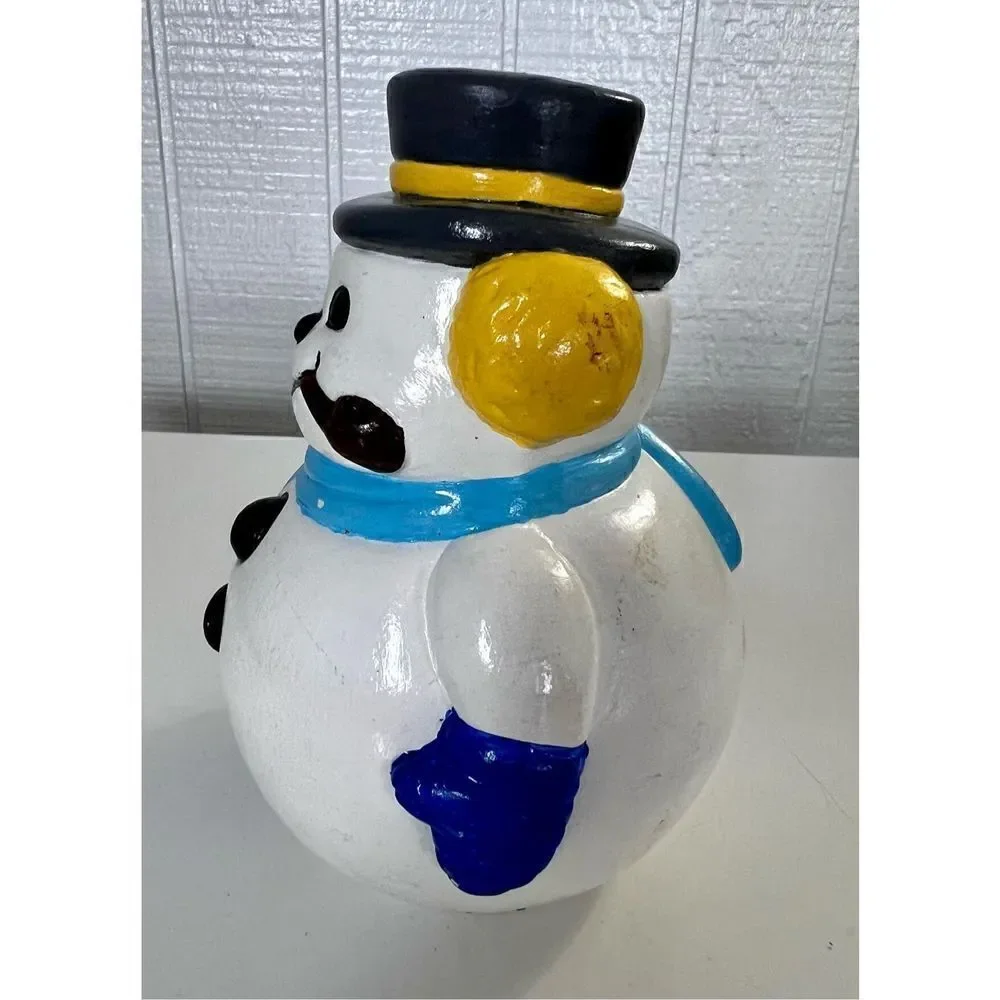 Vintage Ceramic Mold Snowman W Hat & Pipe Christmas Hand Painted